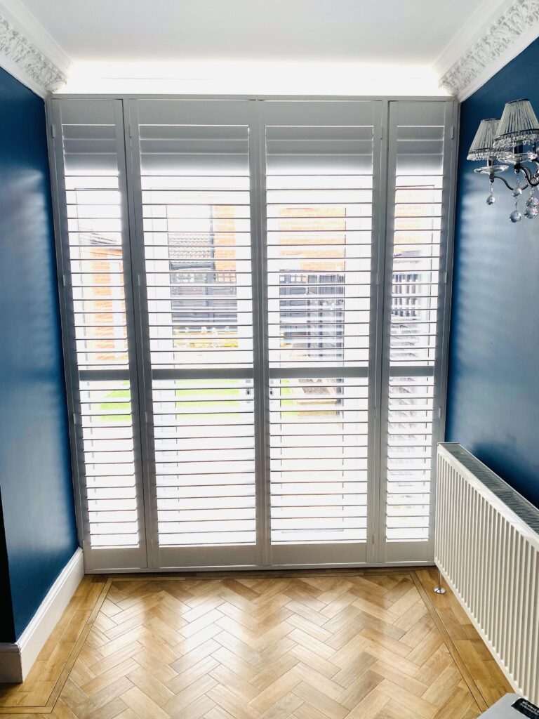 Beautiful shutters for patio doors. Our shutters are made from Basswood which is a hardwood. Giving them strength and rigidity. This gives you peace of mind knowing you’ve bought a top quality shutter.