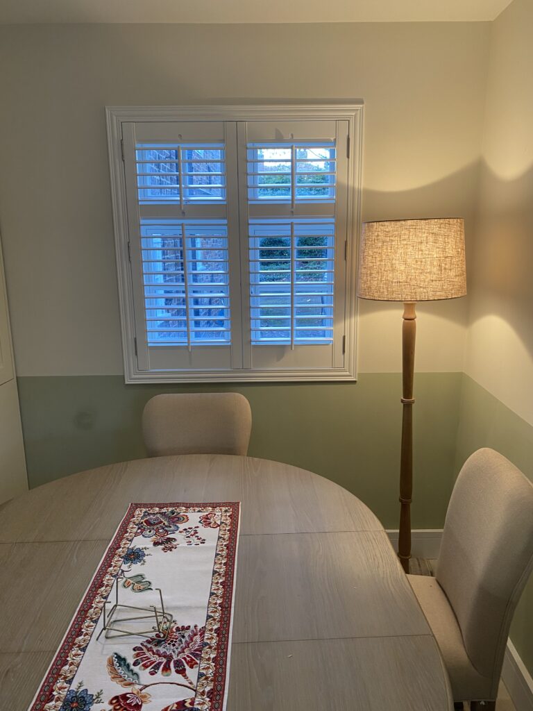 A lovely fitting with a wrap around Z frame. 
Our shutters are made from Basswood which is a hardwood. Giving them strength and rigidity. This gives you peace of mind knowing you’ve bought a top quality shutter.